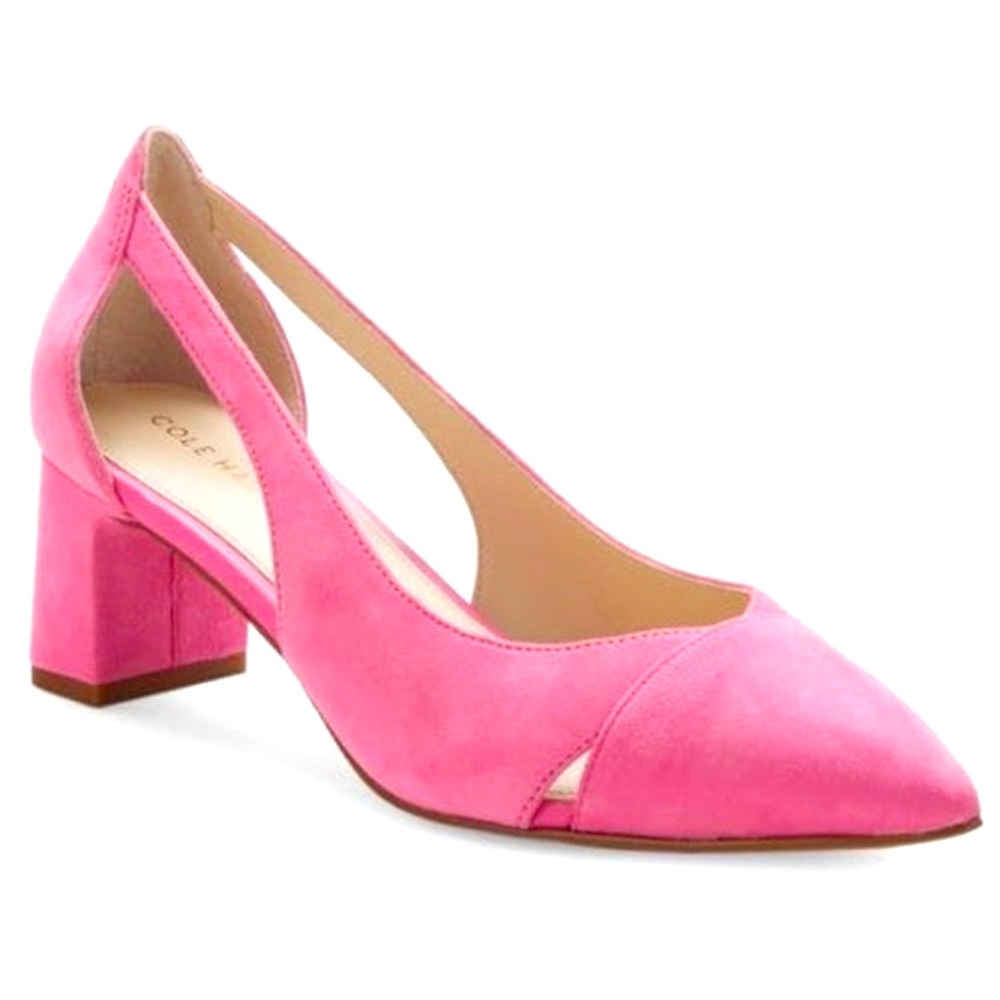 Cole Haan Caia Suede Block Heel Pumps Fuchsia